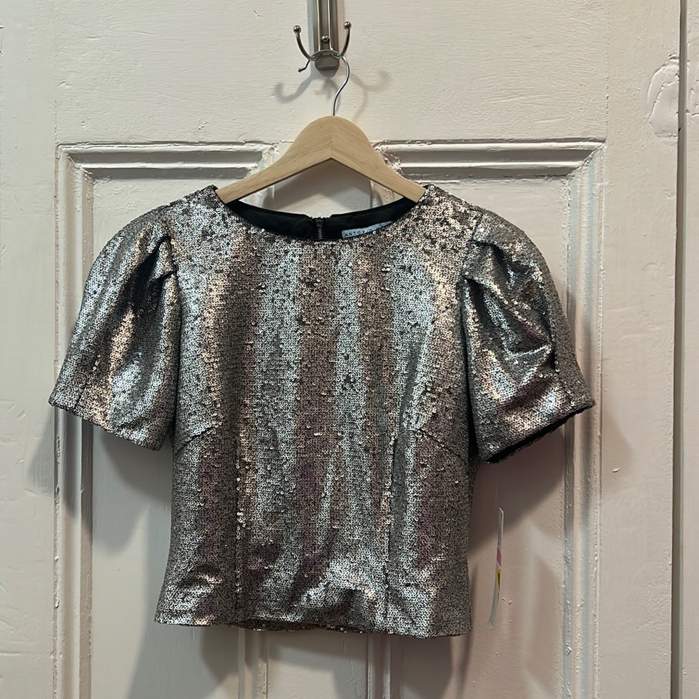 Antonio melani sparkly puff sleeve crop top w/tags size 2 perfect for going out